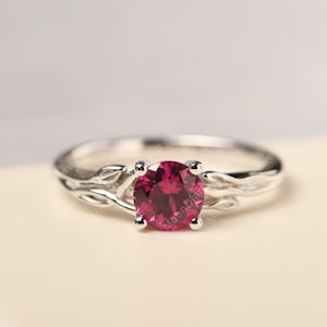 Rubin Statementring aus Sterlingsilber rund förmigen Zweig mit Blättern Ring Juli Geburtsstein