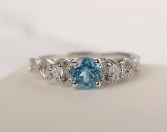 Dainty Blue Topaz Ring Swiss Blue Topaz Ring Three Stone - Etsy