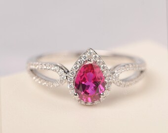 Ruby engagement ring pear cut red stone sterling silver handmade antique art deco ring funny gift