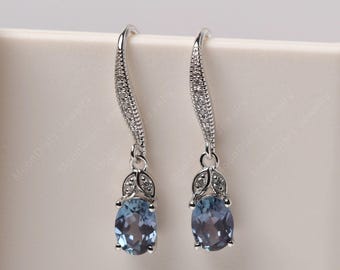 Vintage alexandrite drop earrings sterling silver oval cut retro dangle earrings anniversary gifts