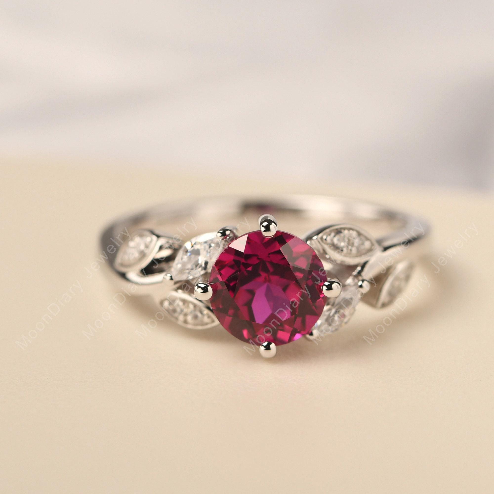 Ruby Statement Ring Silver Round Shaped Branch With Leaves Ring July ...