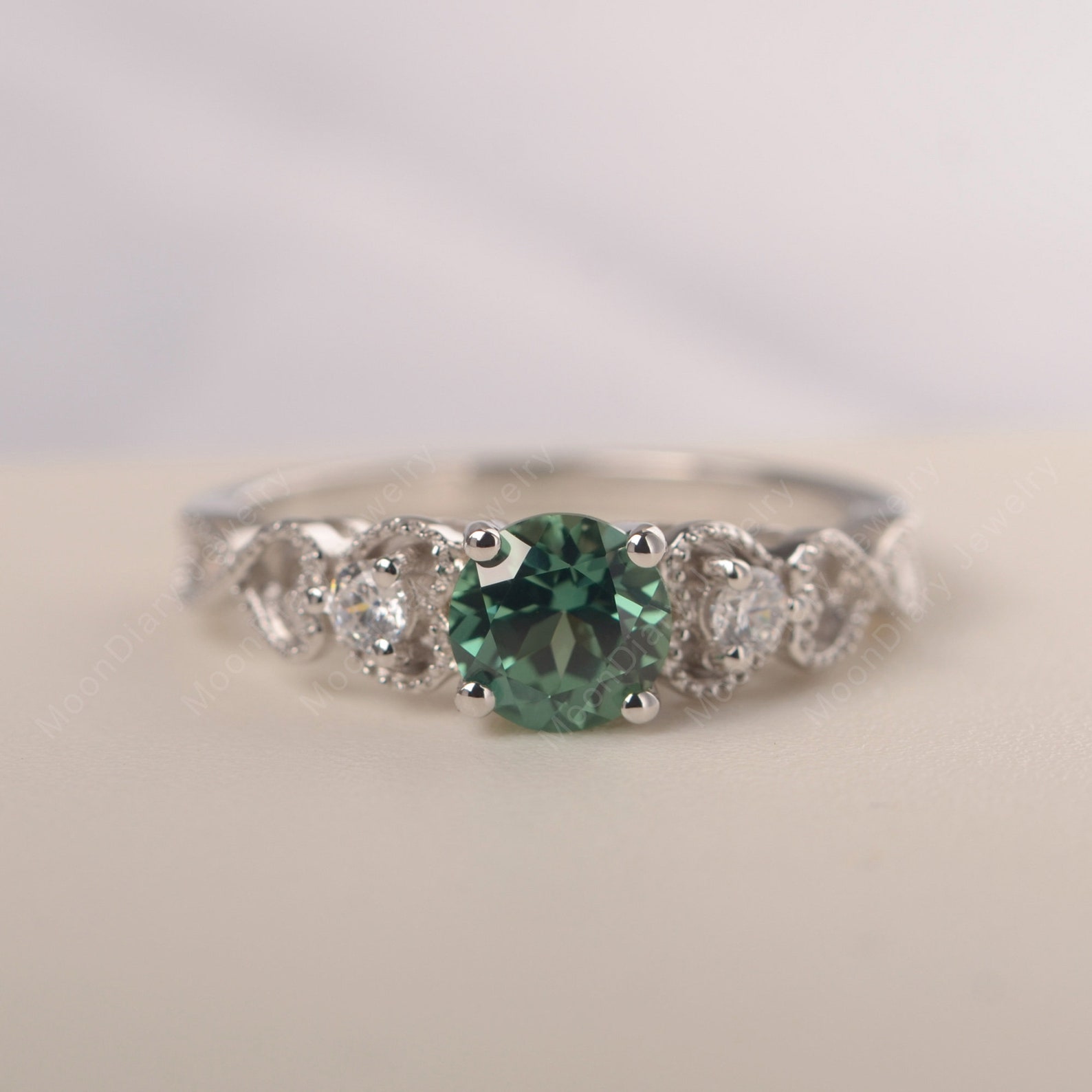 Green Sapphire Ring Sterling Silver Round Cut Teal Sapphire - Etsy UK