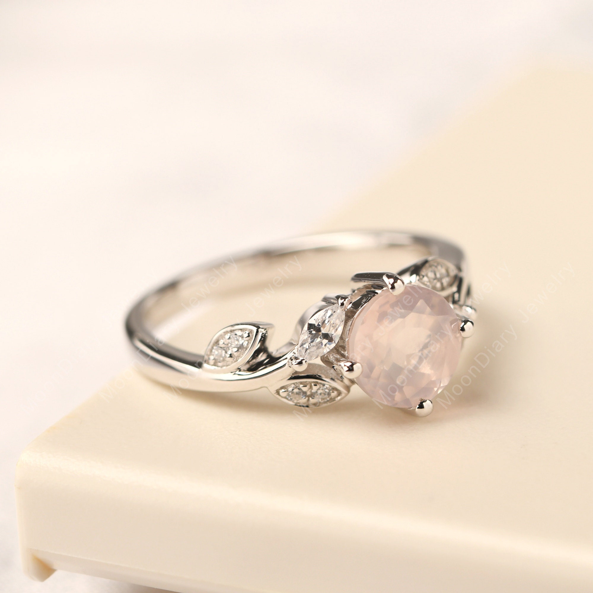 Genuine Rose Quartz Promise Ring Round Shaped Pink Quartz Etsy Uk