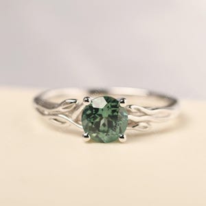Twig wedding  ring sterling silver round cut green sapphire statement ring
