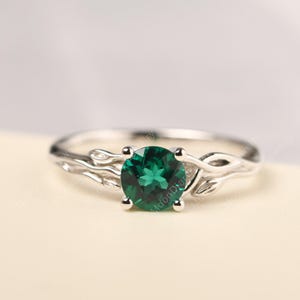 Twig ring round shaped emerald olive branch leaves ring May birthstone