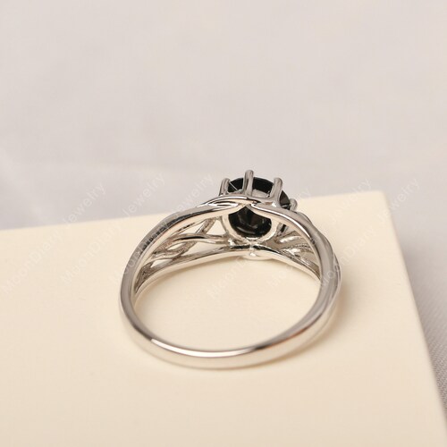 Black stone ring white gold solitaire engagement ring for shops women sterling silver