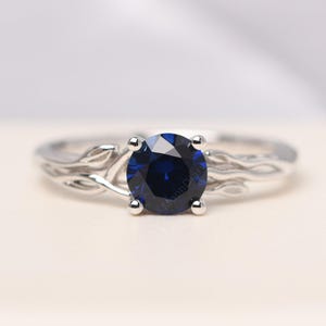 Sapphire anniversary ring olive branch leaves ring silver September birthstone