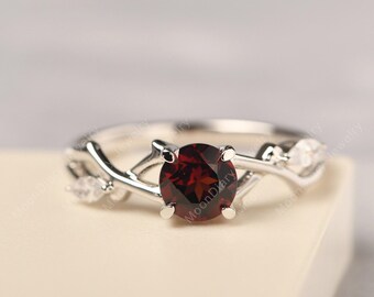 Red garnet January birthstone twig ring branch wedding ring anniversary gifts for her