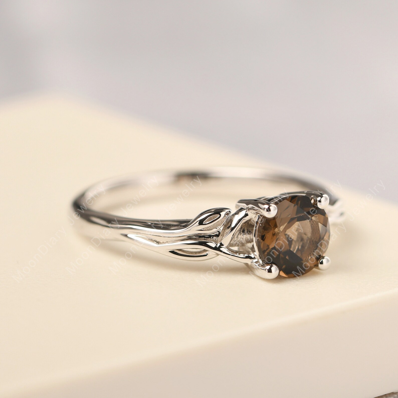 Rauchquarz Verlobungsring runder brauner Stein 14k Weißgold | Etsy