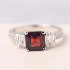 Unique 2.5 carat garnet engagement ring asscher cut vintage white gold anniversary ring January birthstone