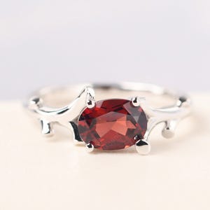 Solitaire garnet wedding ring 14k white gold red stone branch engagement ring January birthstone