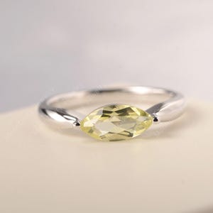 solitaire statement ring genuine natural lemon quartz ring sterling silver marquise cut yellow gemstone graduation gift