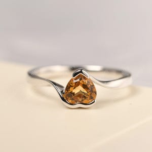 Real citrine statement ring solid sliver heart shaped solitaire ring November birthstone