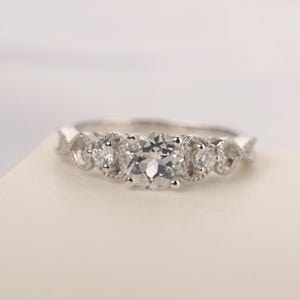 Genuine white topaz ring round cut sterling silver vintage engagement ring November birthstone