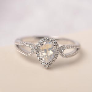 Handmade Genuine moonstone ring pear cut 14k gold June birthstone statement ring