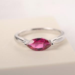 Vintage ruby ring solid gold marquise cut promise ring July birthstone red gemstone