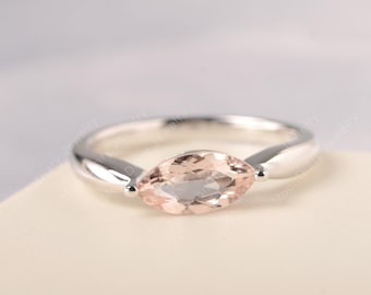 Pink morganite engagement ring sterling silver pink gemstone plain band solitaire ring anniversary gifts for women