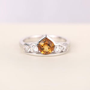 Multi-stone ring natural citrine wedding ring white gold round cut yellow gemstone daily wear jewelry November birthstone