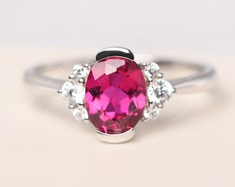 Zarte Rubin Verlobungsring Sterling Silber Ovalschliff 6 x 8 mm Art-Deco-Ring Juli Geburtsstein