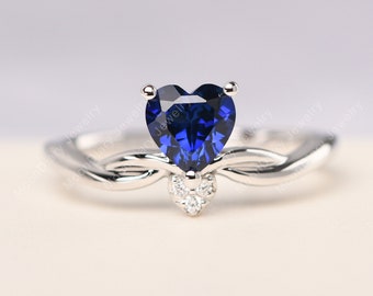 Delicate sapphire twist promise ring heart shaped infinity wedding ring September birthstone