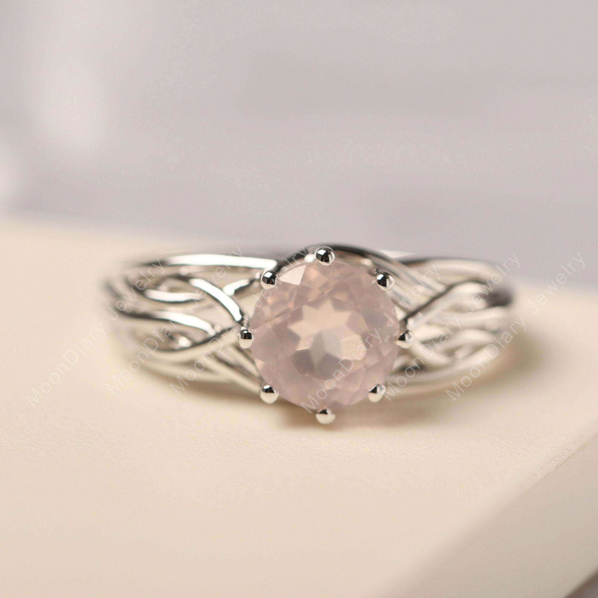Rose Quartz Ring Sterling Silver Round Cut Pink Quartz Stone Etsy