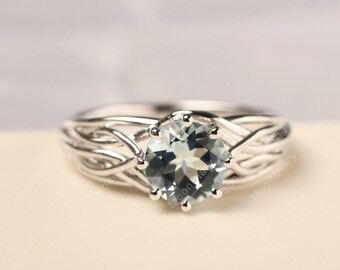 Natural aquamarine anniversary ring March birthstone sterling silver free form nest ring