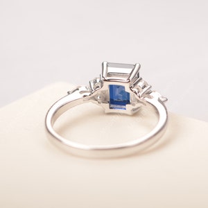 September birthstone blue sapphire cocktail party ring sterling silver emerald cut delicate ring image 3