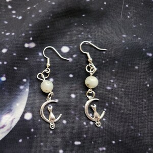 Crystal Moon Cat Earrings