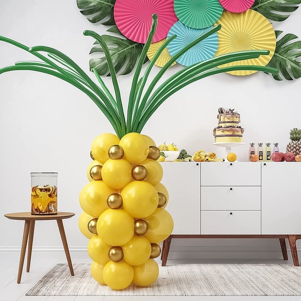 Pineapple Balloon Kit  - 64 Pcs Pineapple Balloon for Tropical Luau, Aloha Party Decorations, Hawaiian Summer Party