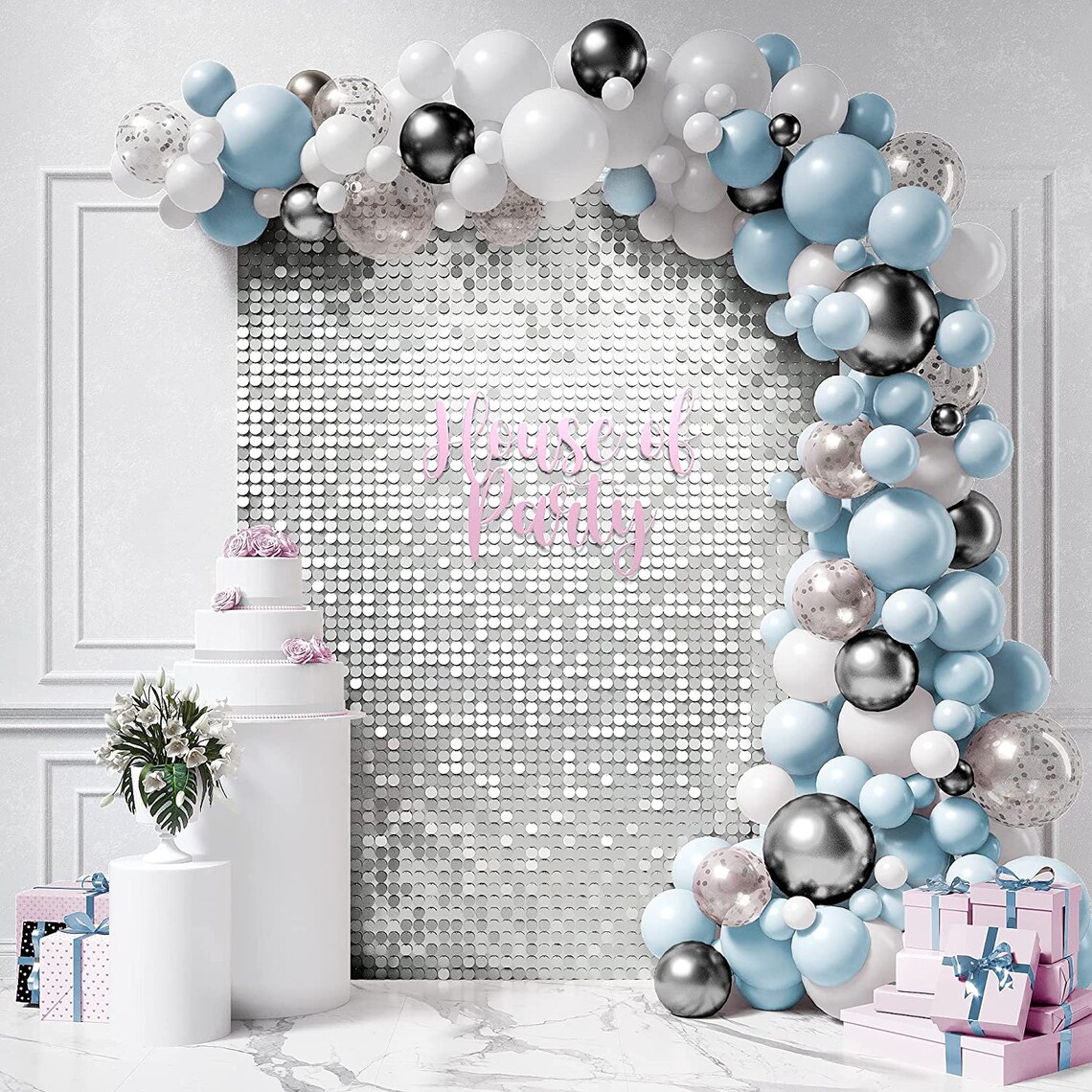 Silver Shimmer Wall Backdrop 24 Panels Round Sequin Shimmer Etsy