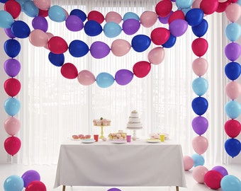 Linking Balloons 100 Pcs, 12 Inch Blue, Purple, Pink Linking Balloons for Princess, Fun Birthday Party Decorations