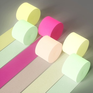 Crepe Paper Streamers, 6 UV Glow Crepe Rolls, Green, Yellow, Pink, Orange Streamers for Fun Birthday Party Decorations