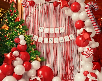 Christmas Balloon Garland Kit: Snowman, Gold Stars, Red & Green
