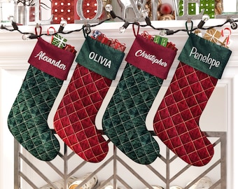 Custom Christmas Stocking | Velvet Red and Green Holiday Stocking | Personalized With Names, Christmas Mantle Decor, Christmas gift