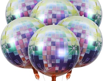 Multi Colored Sphere 4D Balloons | Pack of 6 Mylar Foil Balloons | 22 Inches Disco Ball Balloons | Mylar Balloons for Party Decorations