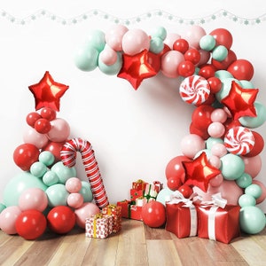 Christmas Balloon Arch, Retro Christmas Garland Kit, Candy Cane Balloons, Merry Christmas Party Decorations