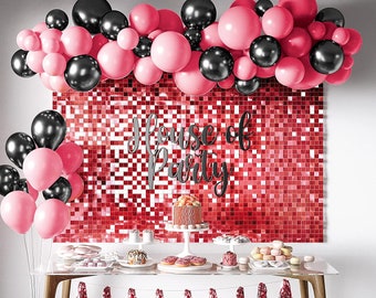 Red Shimmer Wall Backdrop | Pack of 12 Sequin Square Shimmer Wall Panels for Valentine, Anniversary, Wedding & Birthday Party Decoration