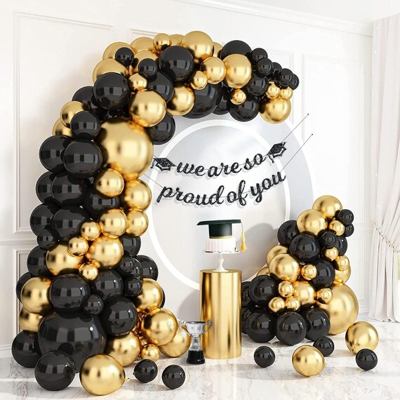 144pcs Black And Gold Balloons Arch Kit Black Gold Confetti