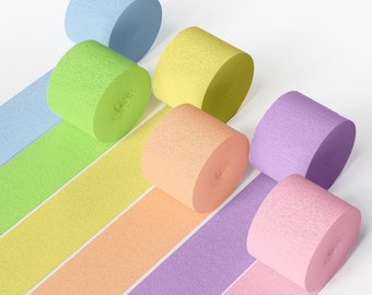 Pastel Crepe Paper Streamers | 6Pcs Pink, Orange, Blue, Green & Yellow Crepe Paper Rolls for Easter Birthday Decorations