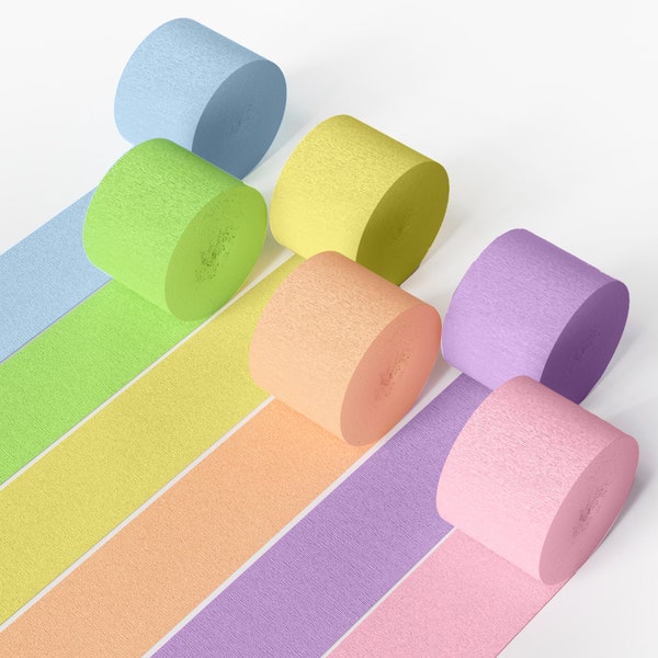 Pastel Crepe Paper Streamers | 6Pcs Pink, Orange, Blue, Green & Yellow Crepe Paper Rolls for Easter Birthday Decorations