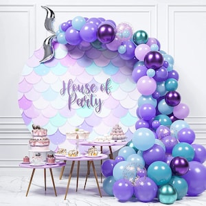 Mermaid Balloon Arch Kit | Peacock Blue, Purple, Green & Silver Balloons Garland For Under The Sea Birthday Party Decor