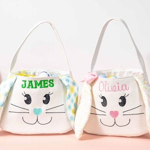 子供用パーソナライズイースターバスケット | 刺繍入りイースターエッグバッグ | 男の子用イースターバスケット | ウサギのバスケット | 初めてのイースターギフト | 新生児へのギフト