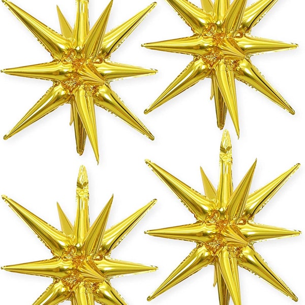 Gold Starburst Foil Balloons - 4 Pcs Metallic Foil Star Balloons | Mylar Spike Balloons for Party Decorations - 42 Inch