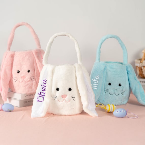 3pcs Easter Basket - Printed Bunny Design, Personalized Easter Baskets Kids Adults Perfect Boys Girls Large Capacity Egg Hunting Tote Ideal Parties Decorations