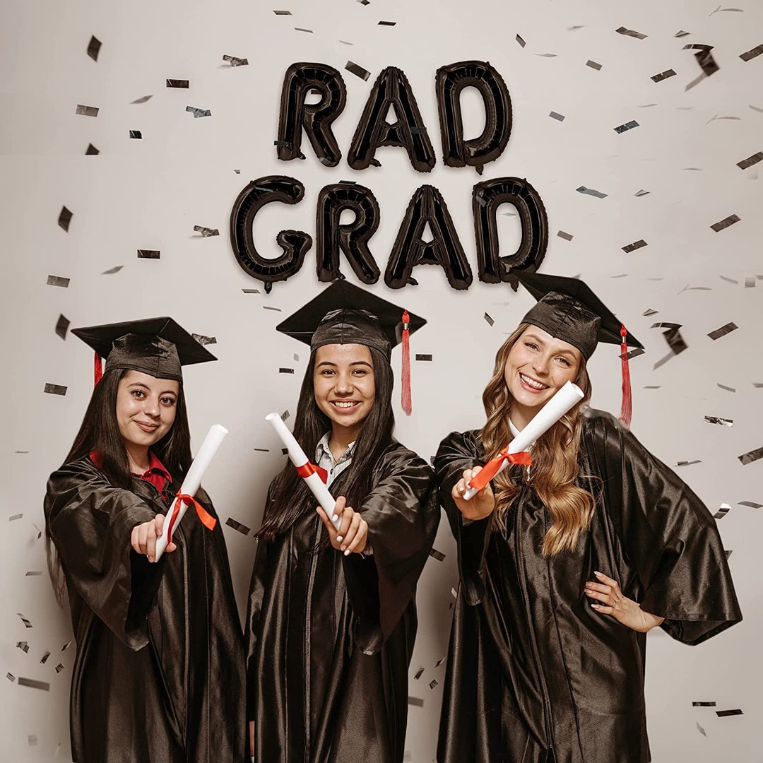 Rad Grad Black Letter Balloons 16 Inch Graduation Balloons Banner Grad ...