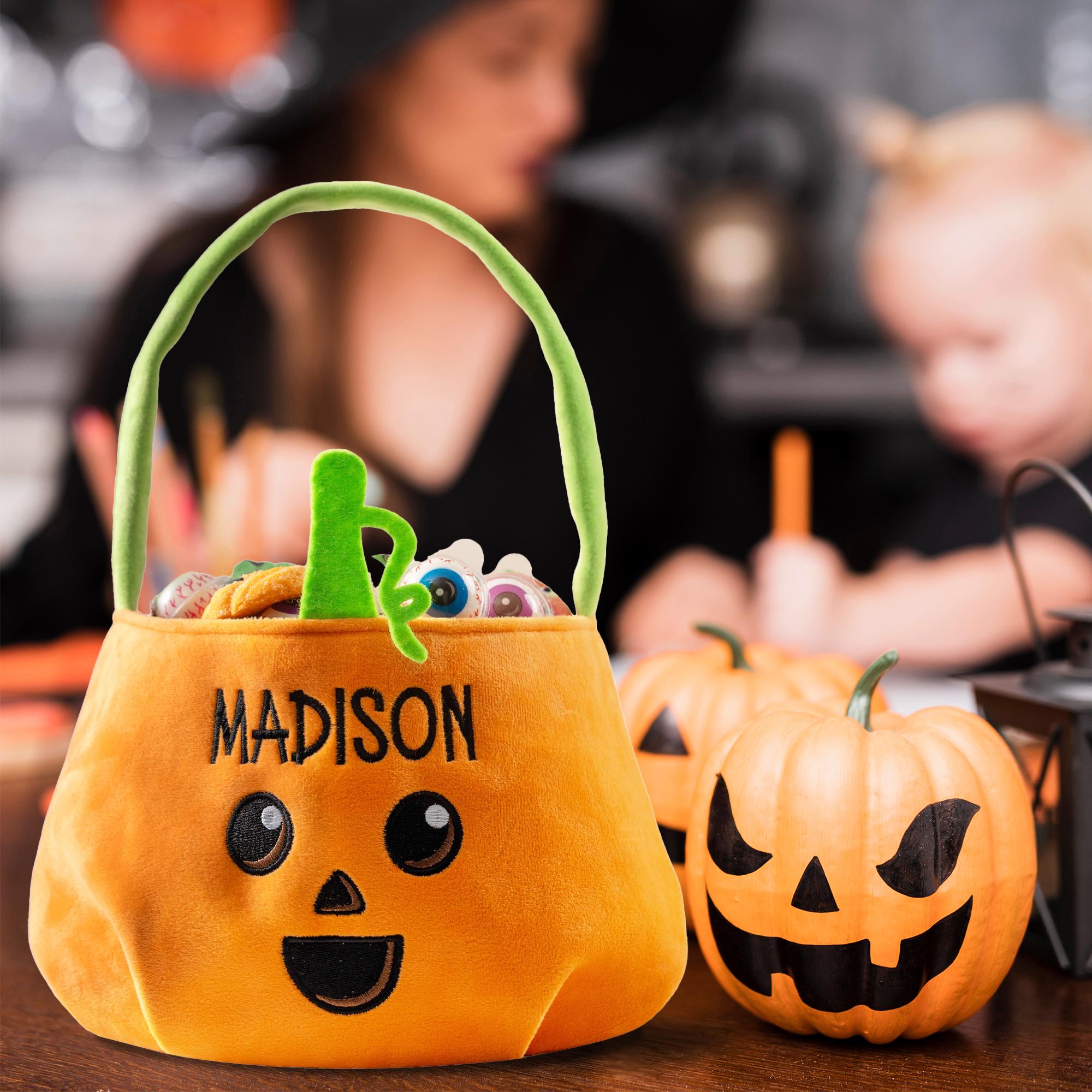 Personalized Halloween Basket | Embroidered Halloween Candy Bag | Trick or Treat Bucket | Custom Halloween Party Decorations