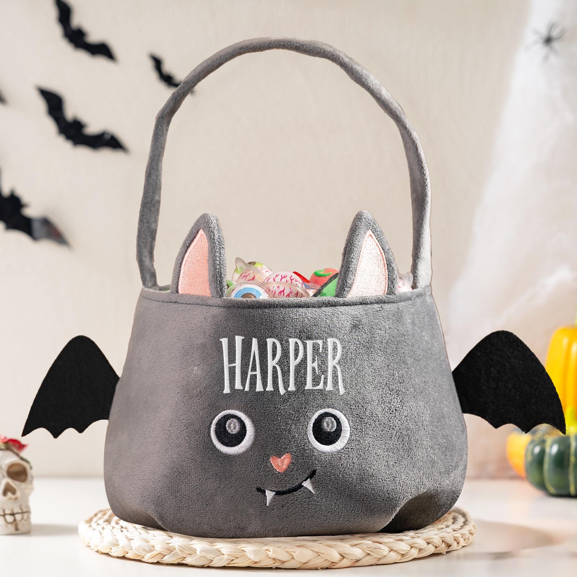 Personalized Halloween Basket | Embroidered Halloween Candy Bag | Trick or Treat Bucket | Custom Halloween Party Decorations