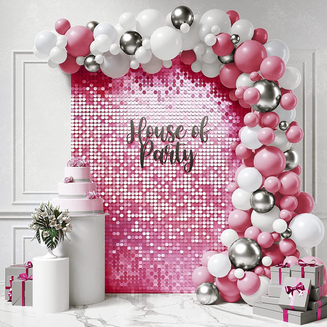 Pink Shimmer Wall Backdrop Pack of 24 Round Sequin Wall Panels for