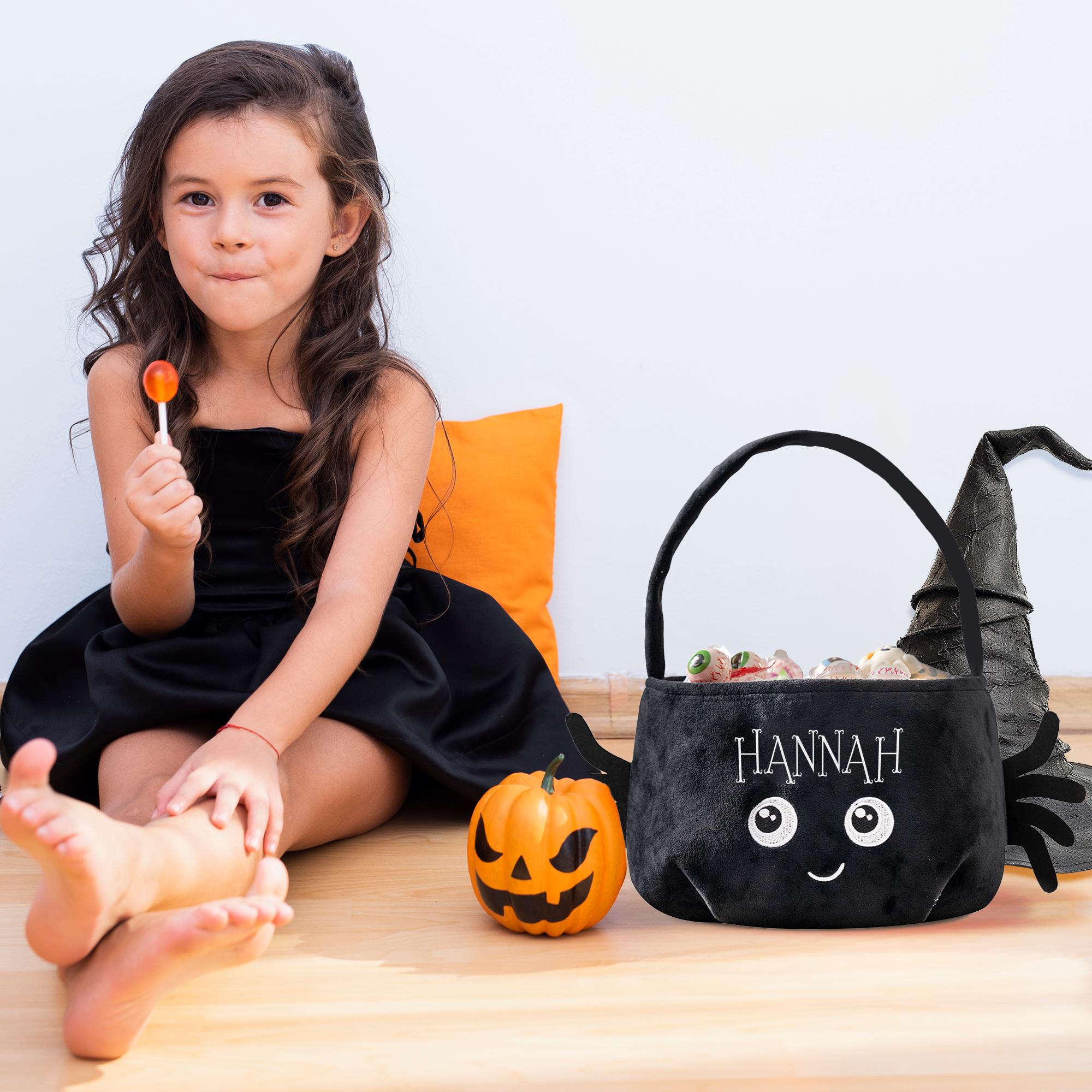 Personalized Halloween Basket | Embroidered Halloween Candy Bag | Trick or Treat Bucket | Custom Halloween Party Decorations