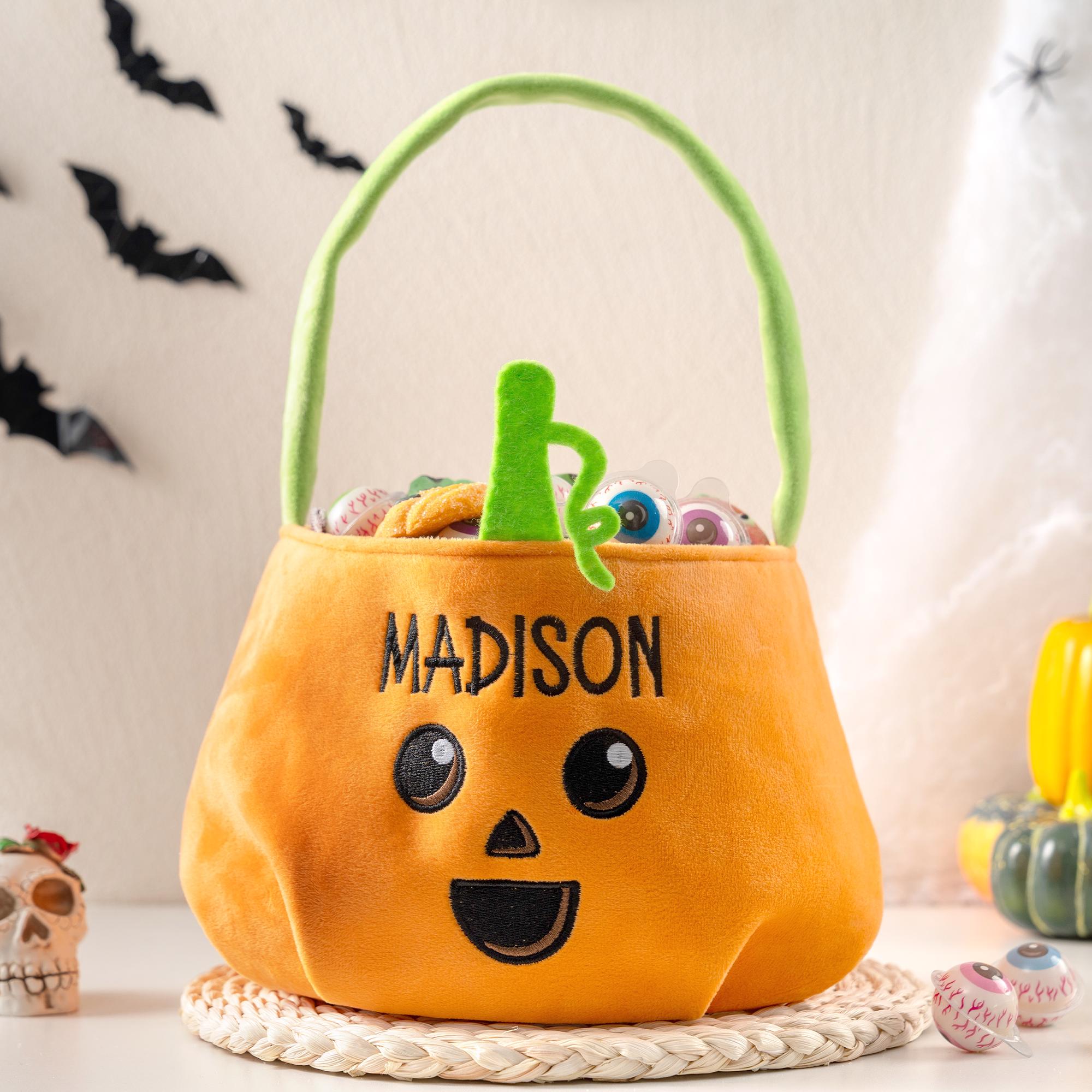 Personalized Halloween Basket | Embroidered Halloween Candy Bag | Trick or Treat Bucket | Custom Halloween Party Decorations